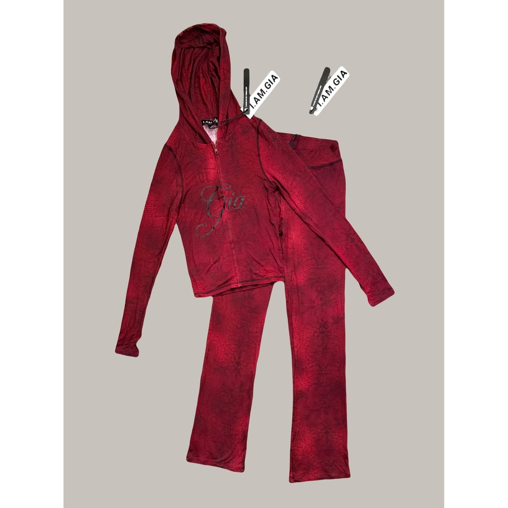 NWT I.AM.GIA Blare Hoodie and Track Pant Set Red Serpentine Snakeskin Print S